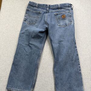 Carhartt Men's Relaxed Fit Blue Denim Jeans Straight Logo Medium Wash Cotton